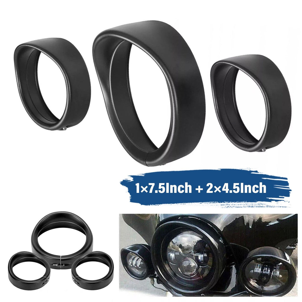 7" Headlight 4.5" Fog Lamp Visor Trim Ring Bezel For Harley Touring Softail