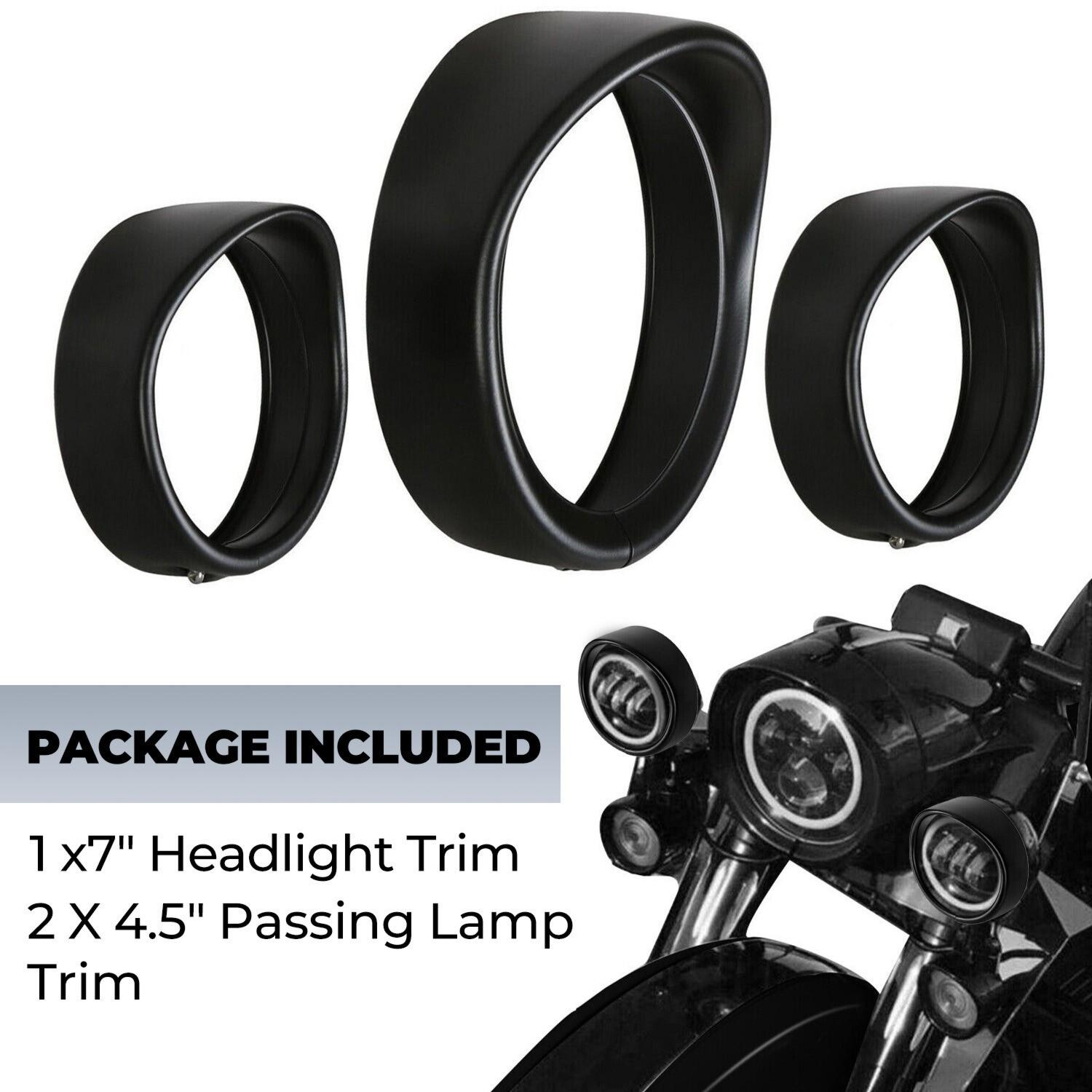 7" Headlight 4.5" Fog Lamp Visor Trim Ring Bezel For Harley Touring Softail