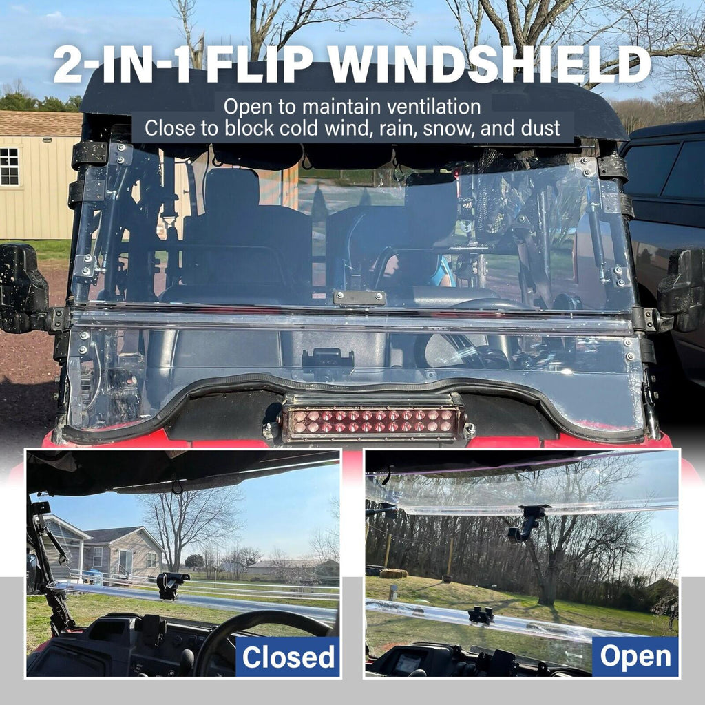 Front Scratch Resistant Flip Windshield Clear For 2014-2025 Honda Pioneer 700 4