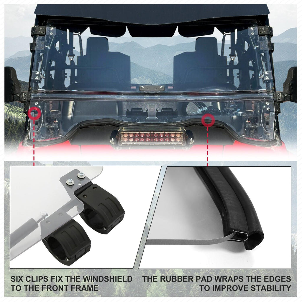 Front Scratch Resistant Flip Windshield Clear For 2014-2025 Honda Pioneer 700 4