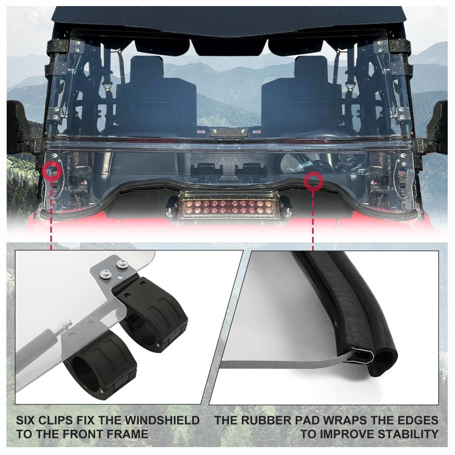 Front Scratch Resistant Flip Windshield Clear For 2014-2025 Honda Pioneer 700 4