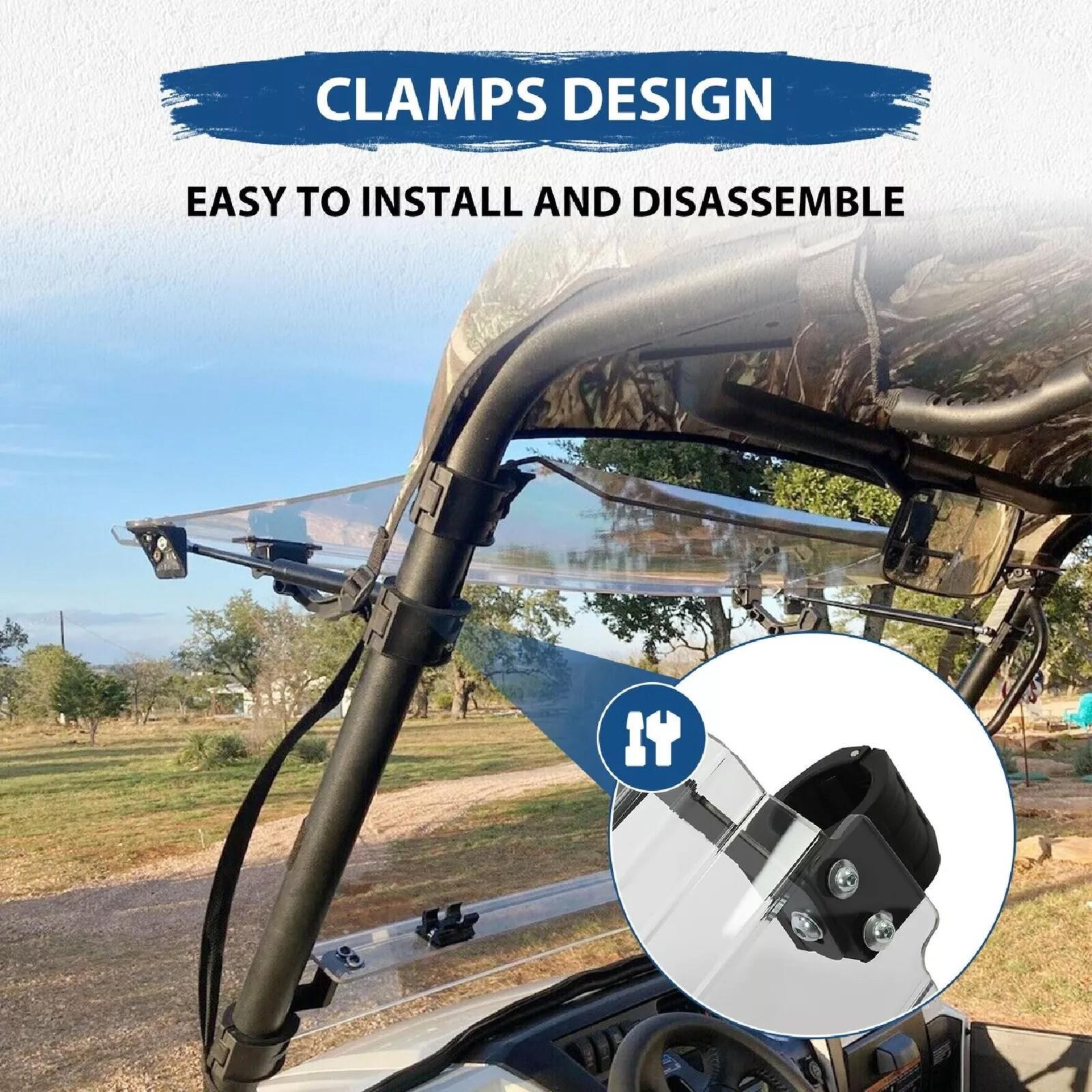 Scratch Resistant Flip Down Windshield For 2015+ Kawasaki Mule Pro FXT DXT DX FX