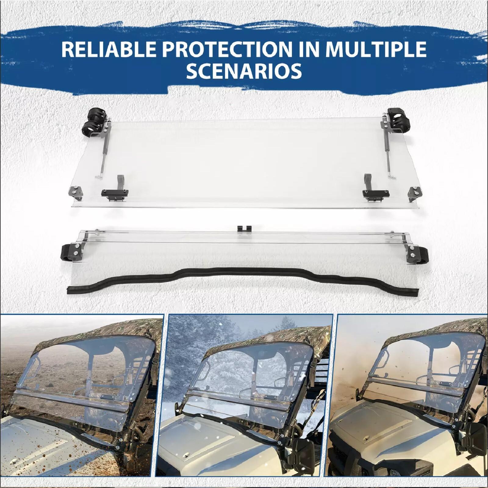 Scratch Resistant Flip Down Windshield For 2015+ Kawasaki Mule Pro FXT DXT DX FX