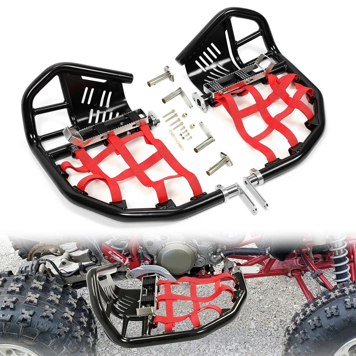 For Honda TRX 400EX 400X Nerf Bars Pro Peg Black Bars Red Nets Bar Heel Guard