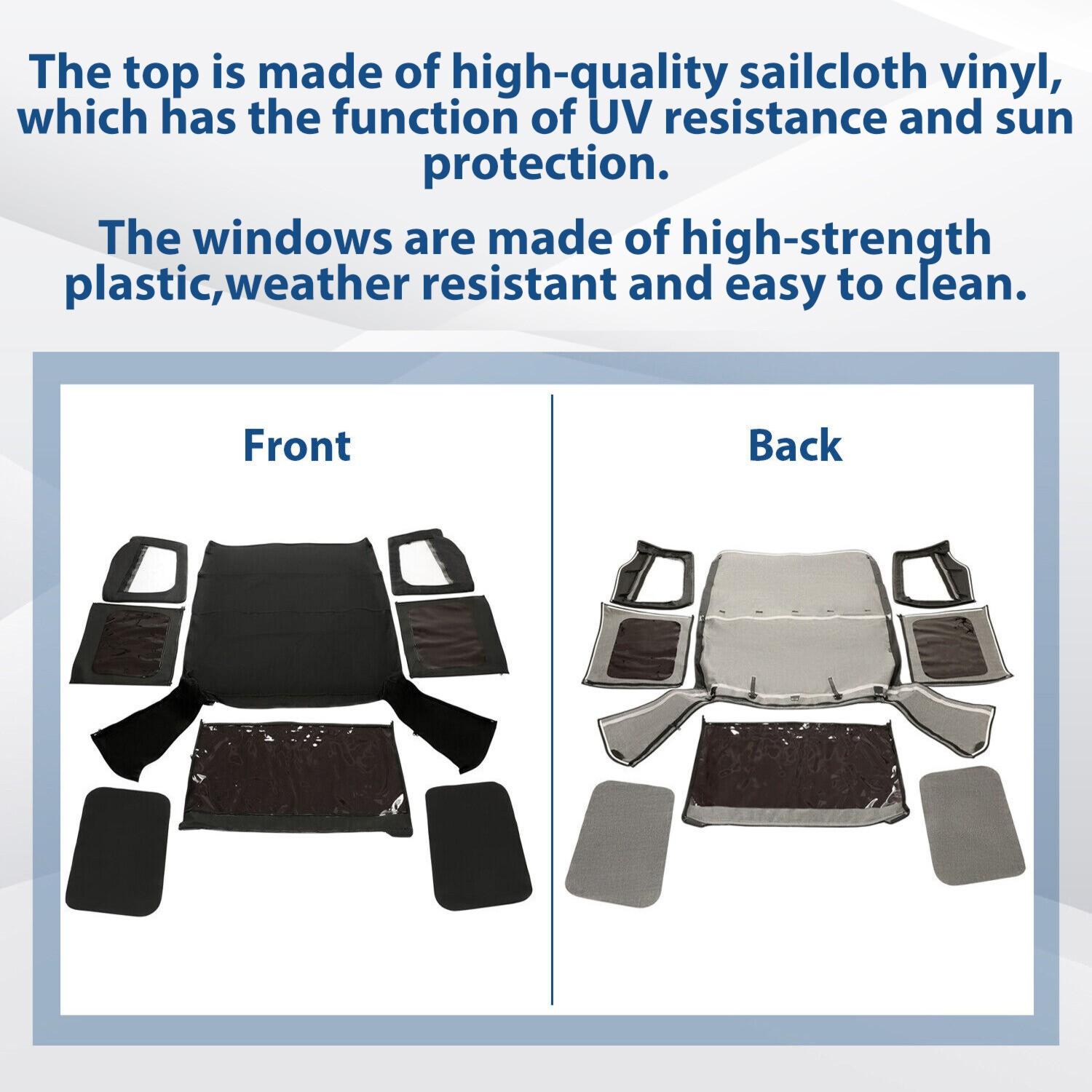 For 1987-1995 1988 Jeep Wrangler YJ Soft Top Half Doors Sailcloth Black #9870215