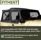 For 1987-1995 1988 Jeep Wrangler YJ Soft Top Half Doors Sailcloth Black #9870215