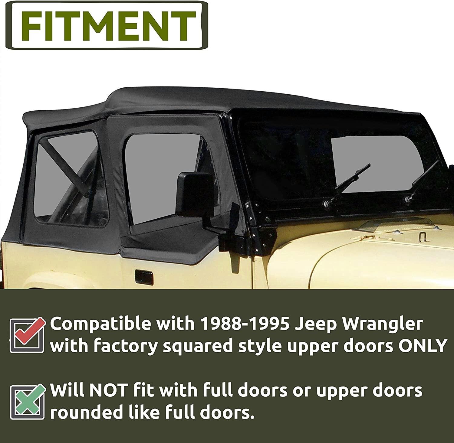 For 1987-1995 1988 Jeep Wrangler YJ Soft Top Half Doors Sailcloth Black #9870215