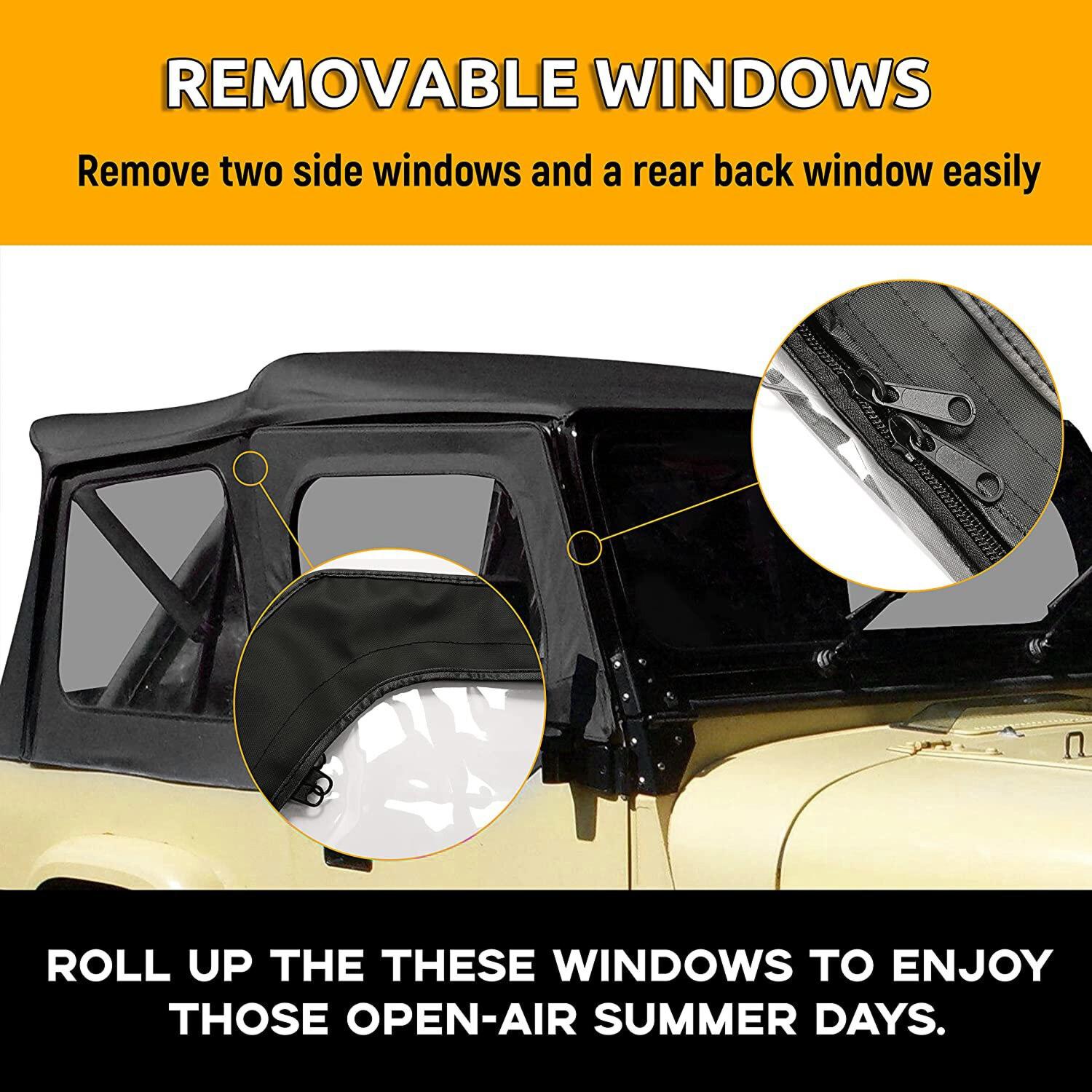 For 1987-1995 1988 Jeep Wrangler YJ Soft Top Half Doors Sailcloth Black #9870215