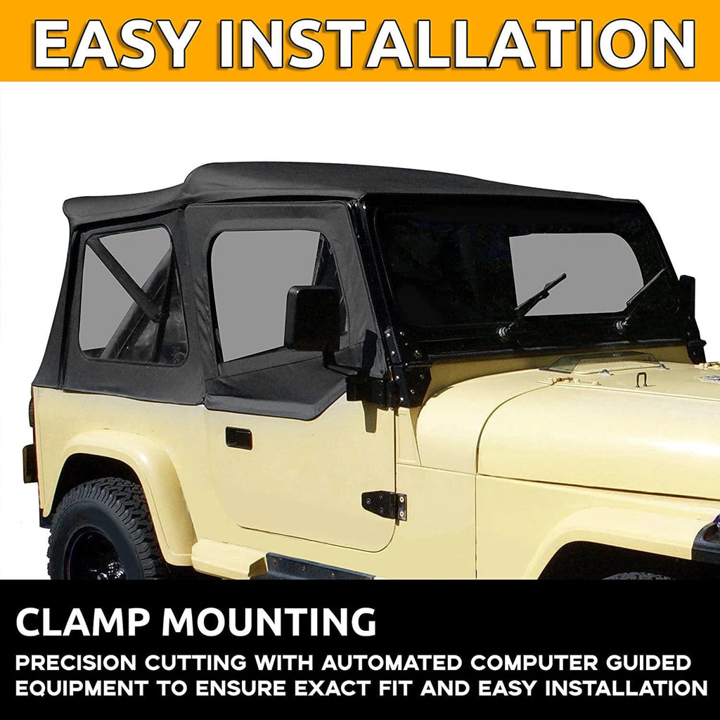 For 1987-1995 1988 Jeep Wrangler YJ Soft Top Half Doors Sailcloth Black #9870215