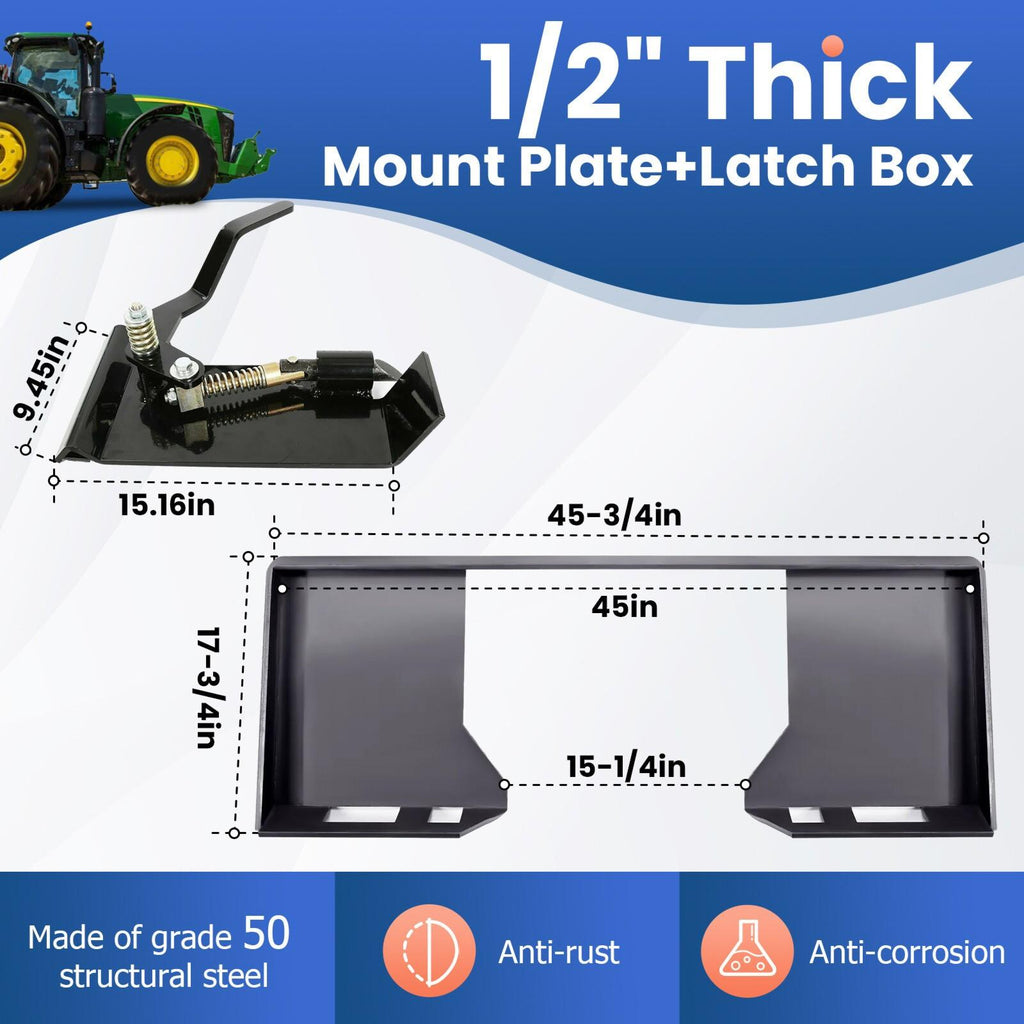 1/2" HD Skid Steer Quick Tach Attachment Mount Plate & Conversion Adapter Latch