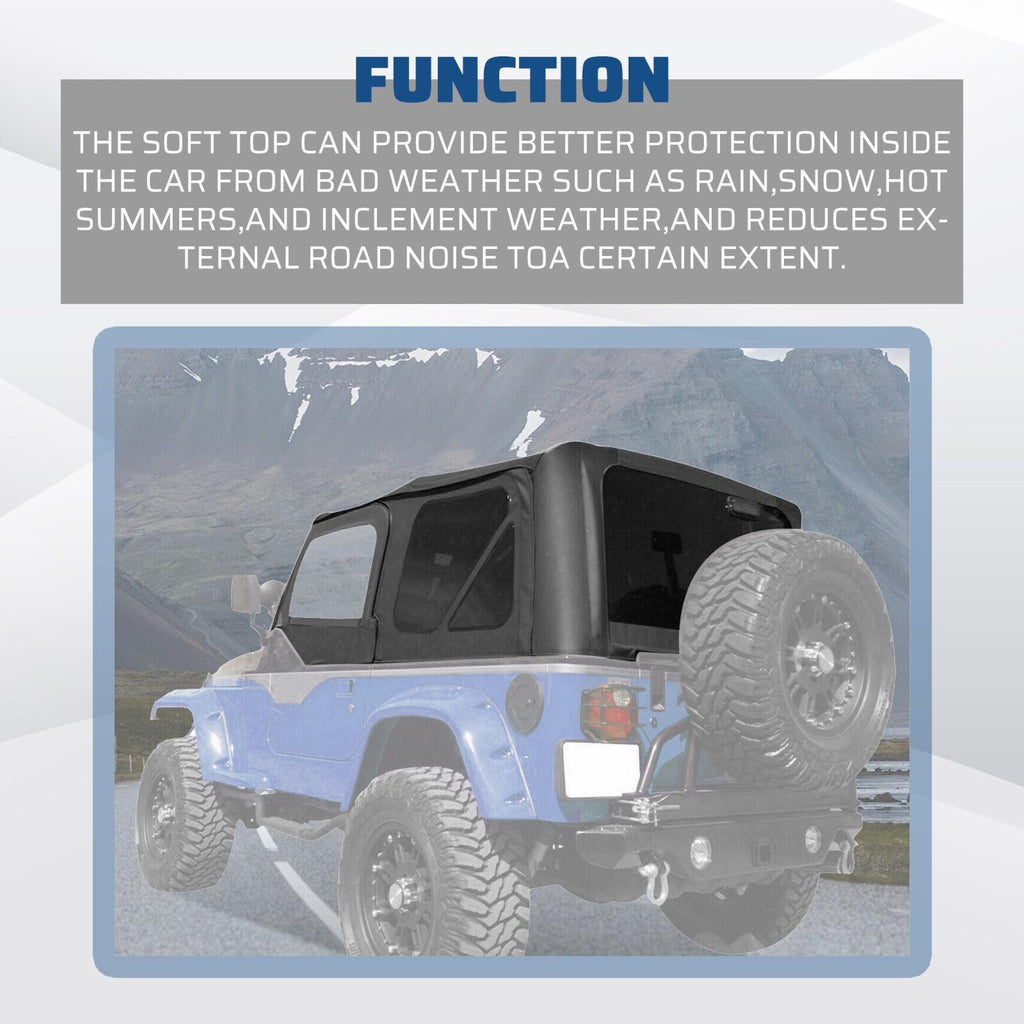 Soft Top + Upper Skins Set w/ 5 Windows For 97-06 Jeep Wrangler TJ WATERPROOF