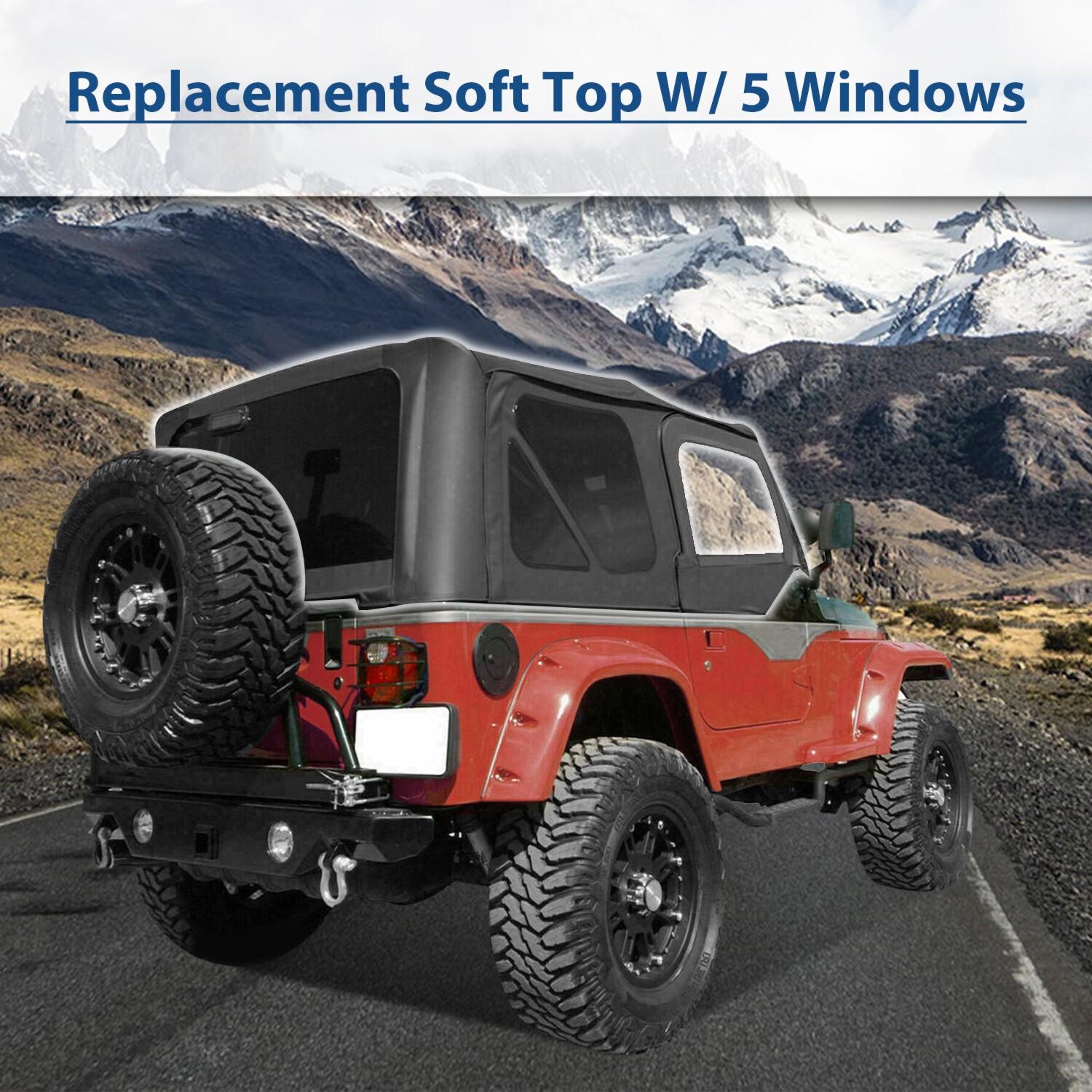 Soft Top + Upper Skins Set w/ 5 Windows For 97-06 Jeep Wrangler TJ WATERPROOF