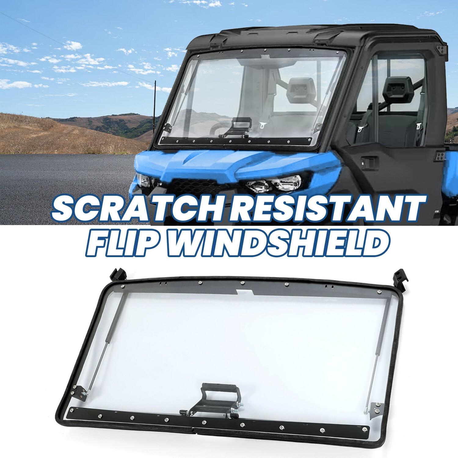 Fit Can-Am Defender 2016-2024 HD 5/8/10 Scratch Resistant Flip Windshield 3-IN-1