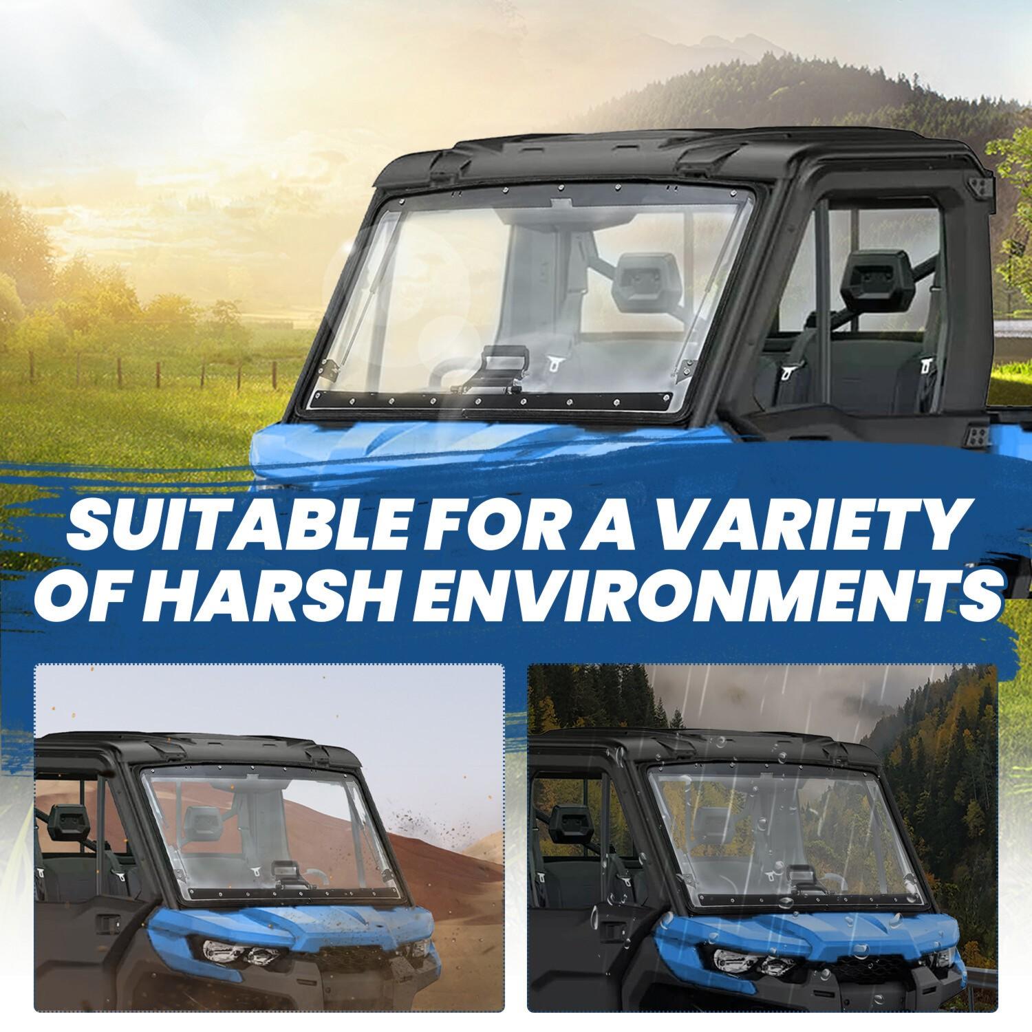 Fit Can-Am Defender 2016-2024 HD 5/8/10 Scratch Resistant Flip Windshield 3-IN-1