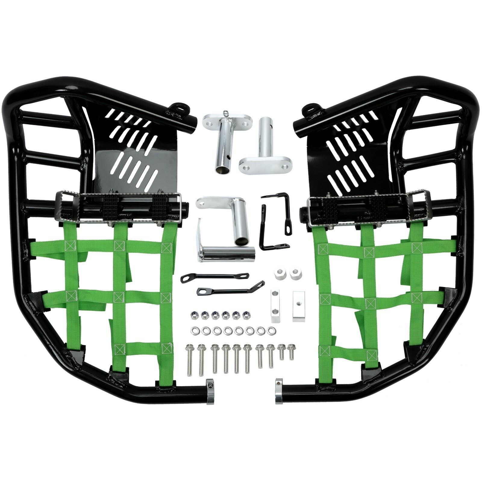 For Kawasaki KFX450R 2008-2015 Nerf Bars Pro Peg Heel Guard Black Nerf Green Net