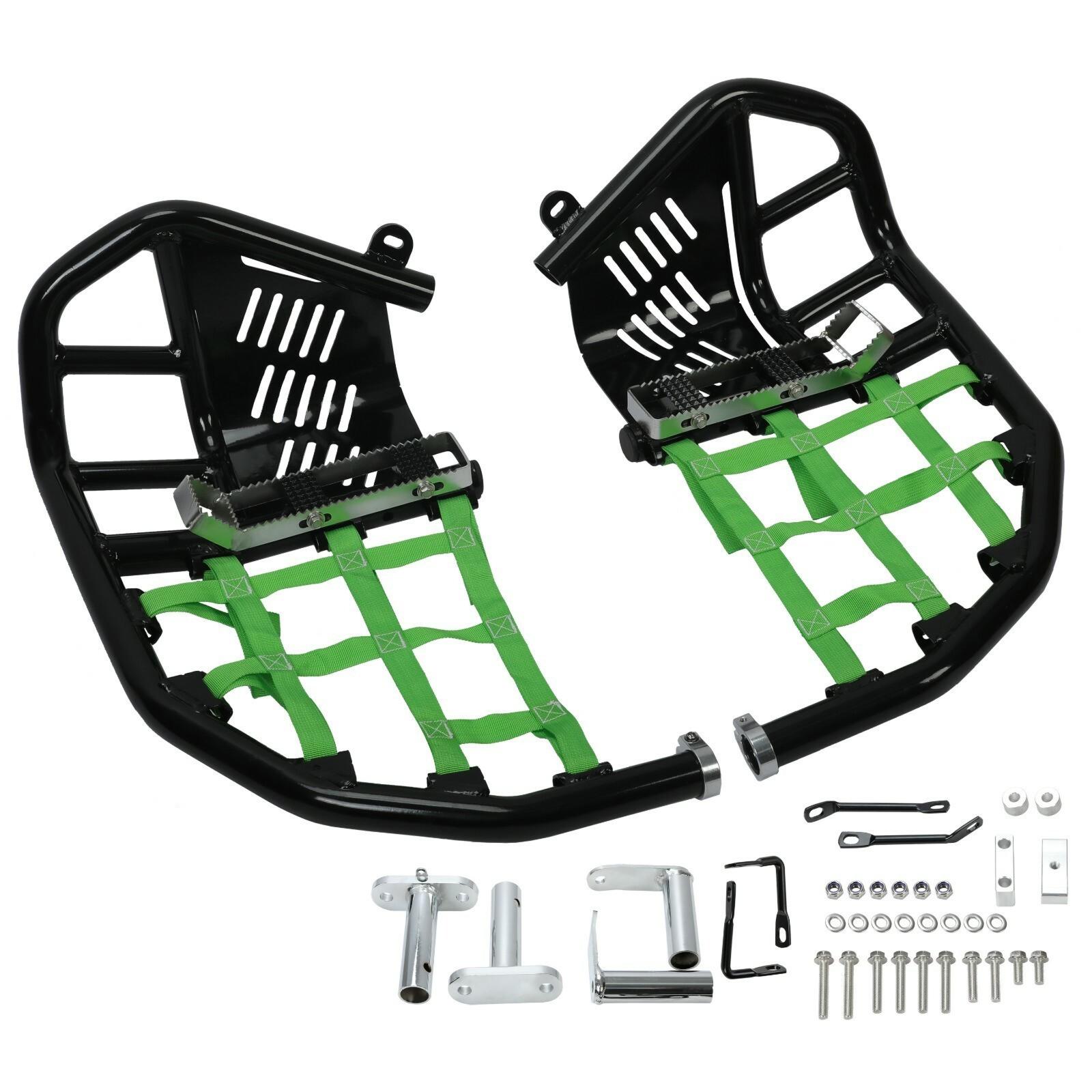 For Kawasaki KFX450R 2008-2015 Nerf Bars Pro Peg Heel Guard Black Nerf Green Net