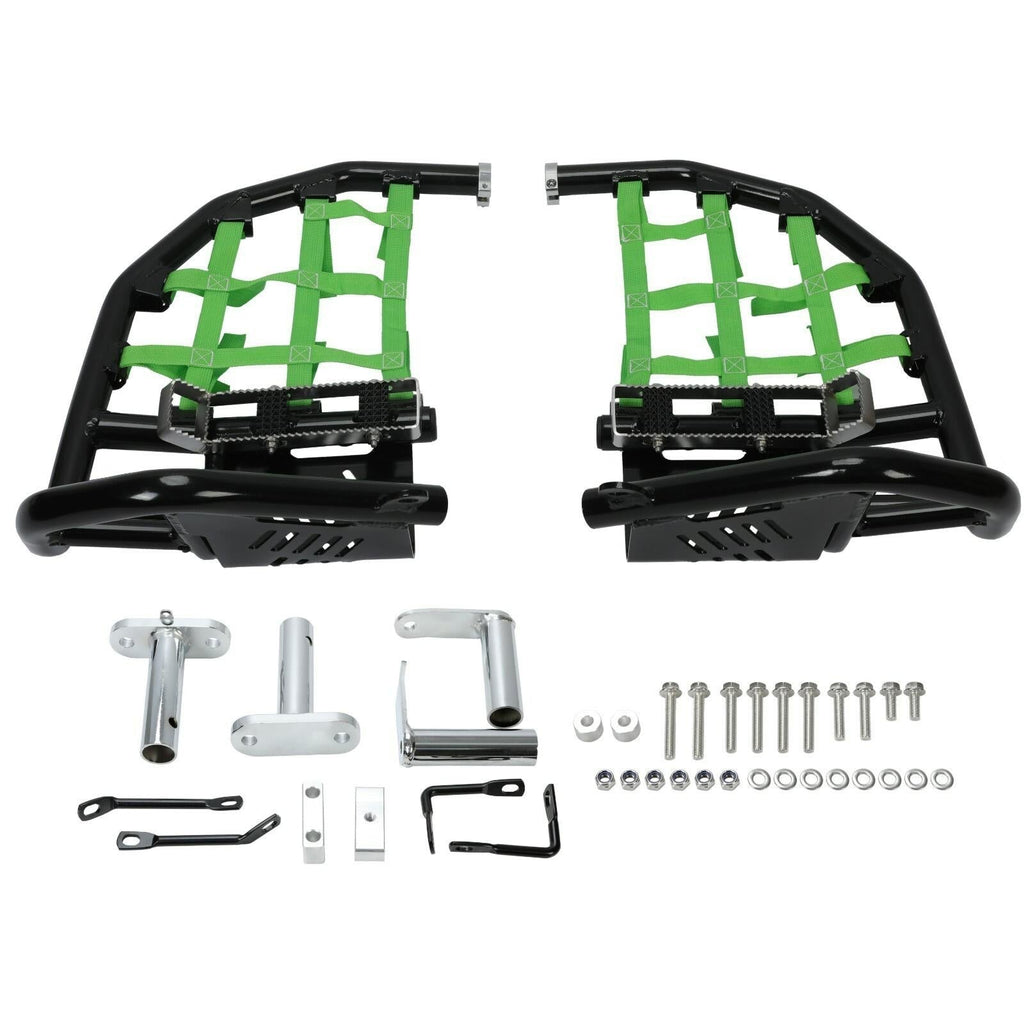 For Kawasaki KFX450R 2008-2015 Nerf Bars Pro Peg Heel Guard Black Nerf Green Net