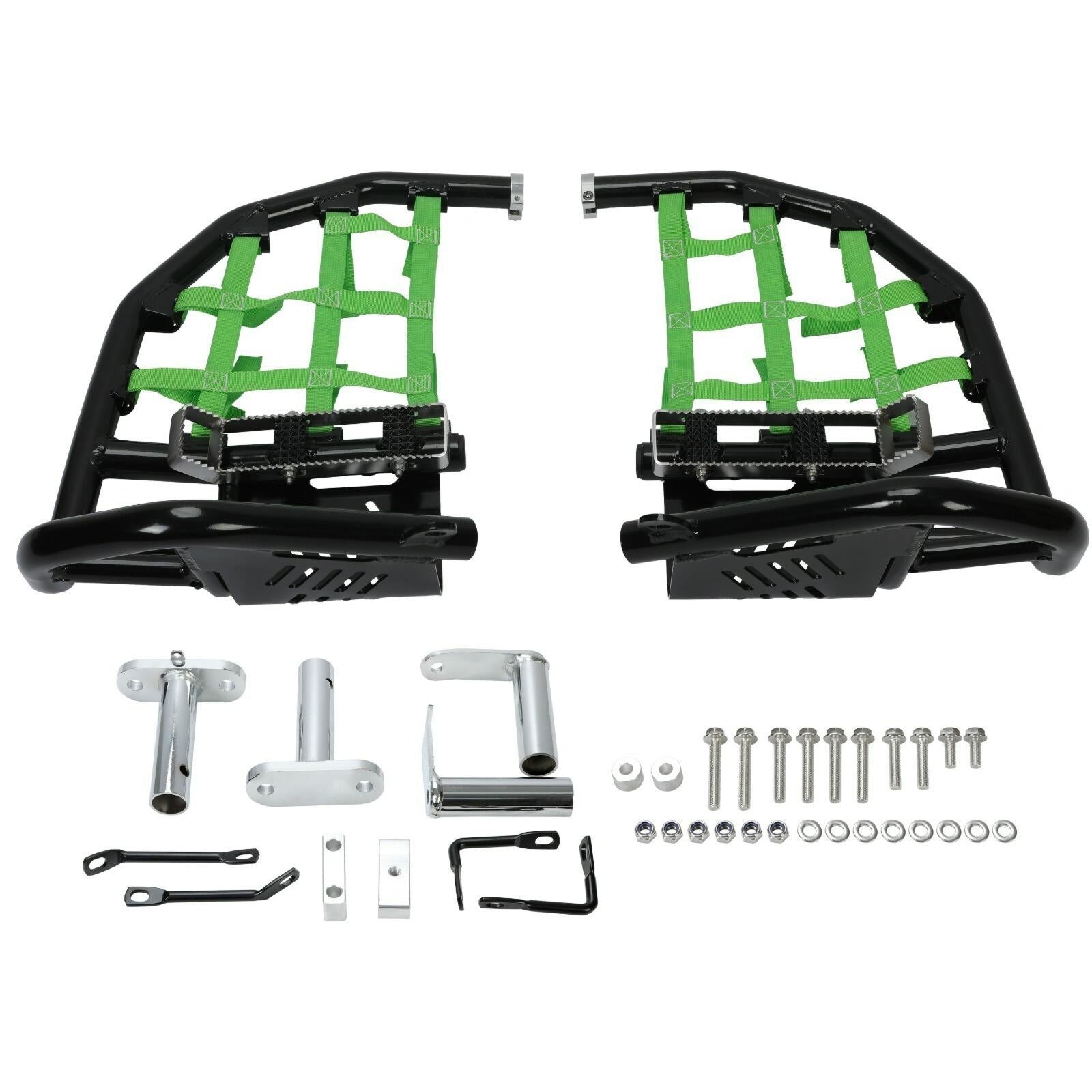 For Kawasaki KFX450R 2008-2015 Nerf Bars Pro Peg Heel Guard Black Nerf Green Net
