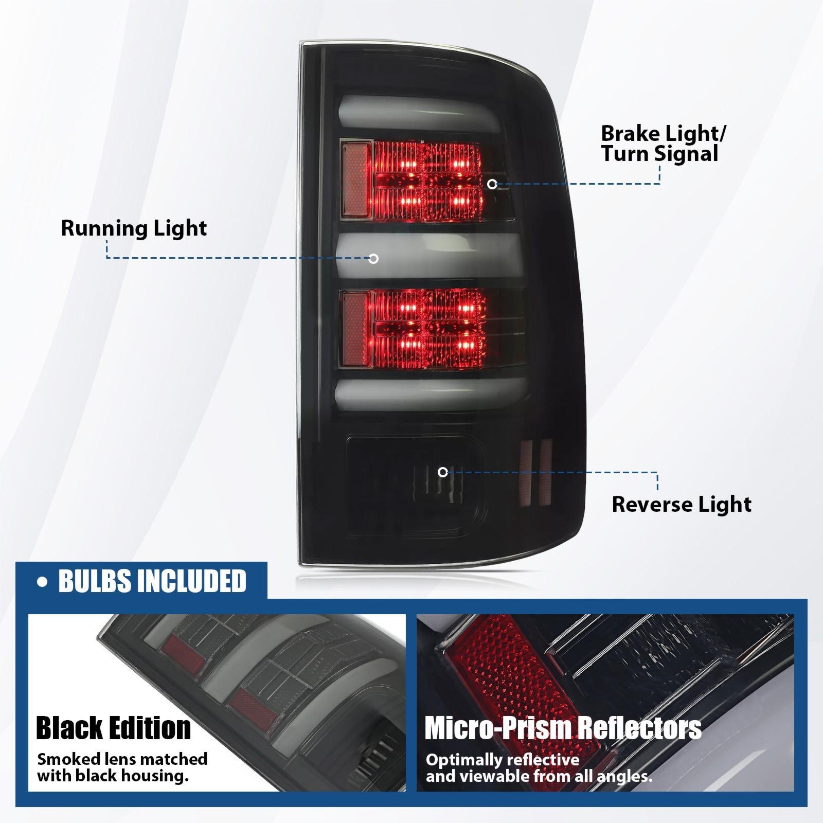 Brake Lamps Tail Lights LED Bar Tinted For 2009-2018 Dodge Ram 1500 2500 3500