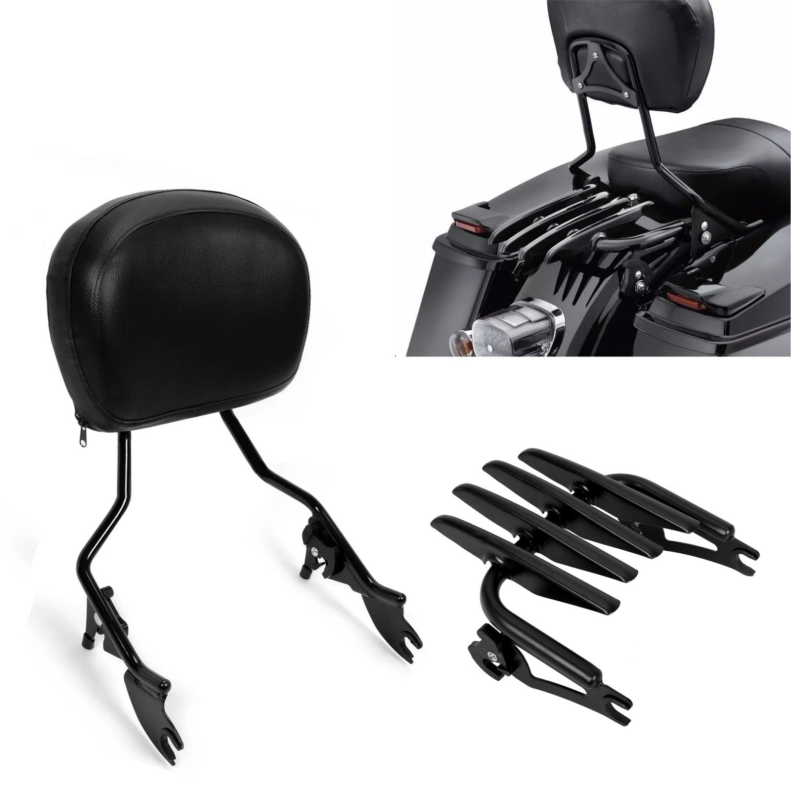 Backrest Sissy Bar Stealth Luggage Rack For 09-25 Harley Davidson Street Glide