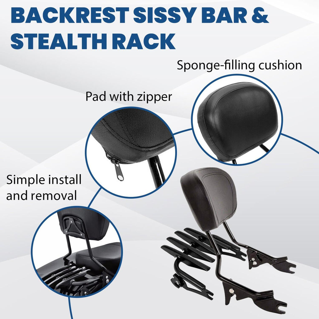 Backrest Sissy Bar Stealth Luggage Rack For 09-25 Harley Davidson Street Glide