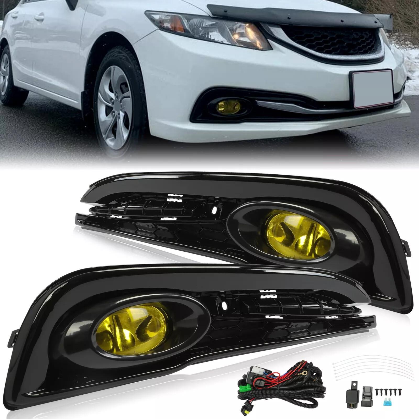 For 2013-2015 Honda Civic Sedan 4-Door Front Yellow Fog Lights Lamps w/ Switch