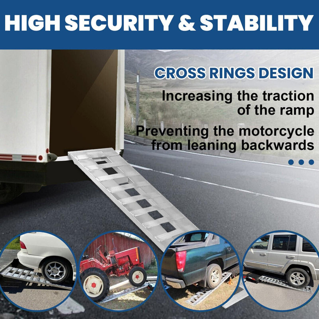 80"×15" Aluminum Ramps 2 Pcs 6000Lbs Car Trailer Truck Hook End Knife 1 Pair
