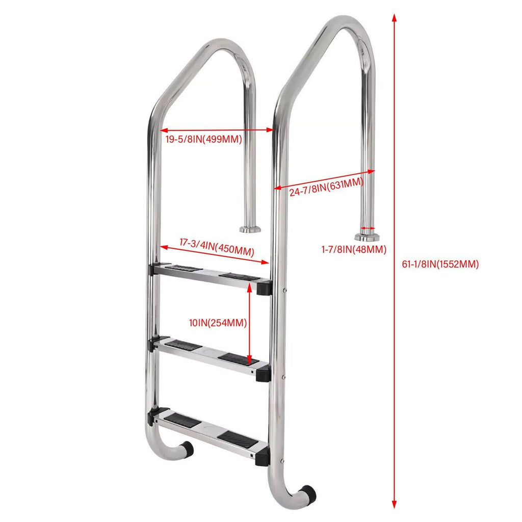 3 Non-Slip Step Ladder 304 Stainless Steel Ladder for Swimming Pool In-Ground