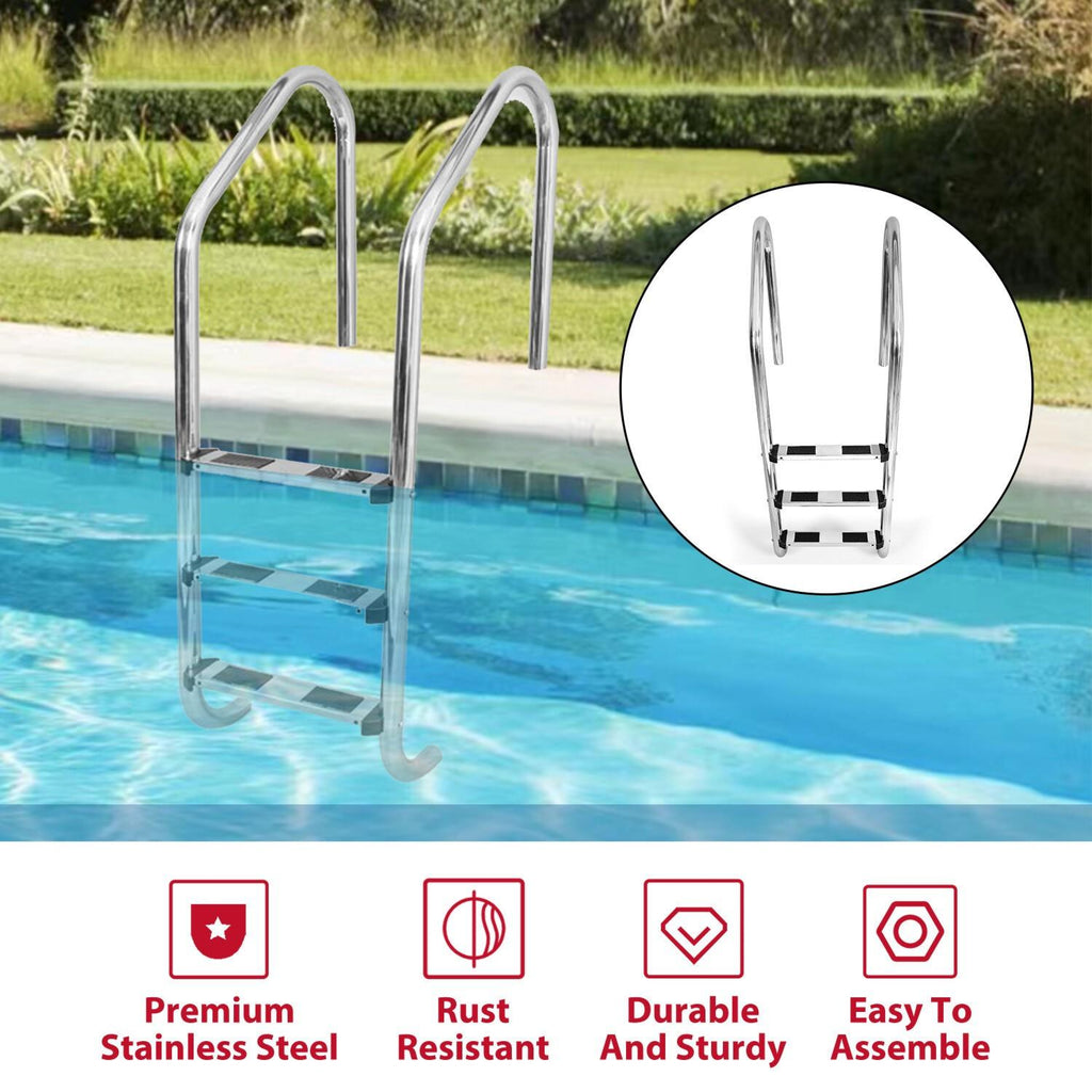 3 Non-Slip Step Ladder 304 Stainless Steel Ladder for Swimming Pool In-Ground