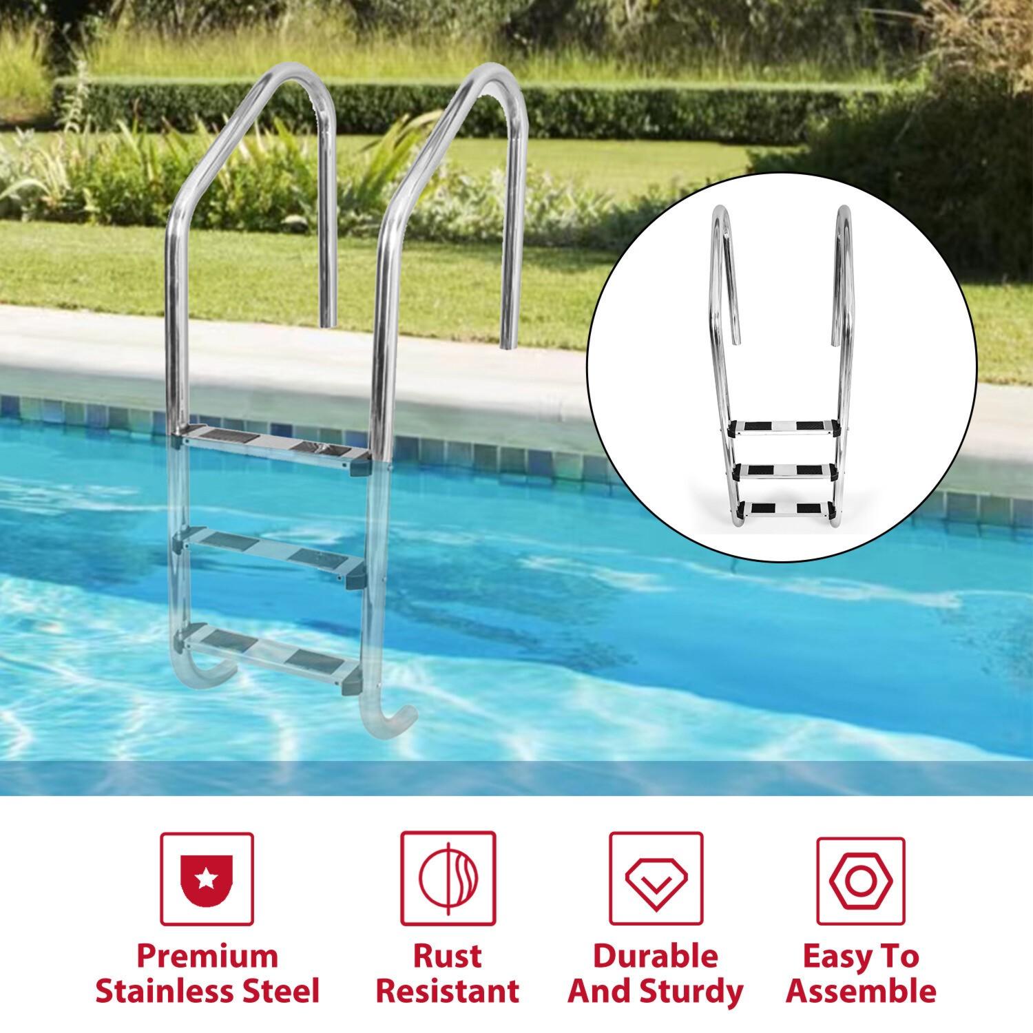 3 Non-Slip Step Ladder 304 Stainless Steel Ladder for Swimming Pool In-Ground