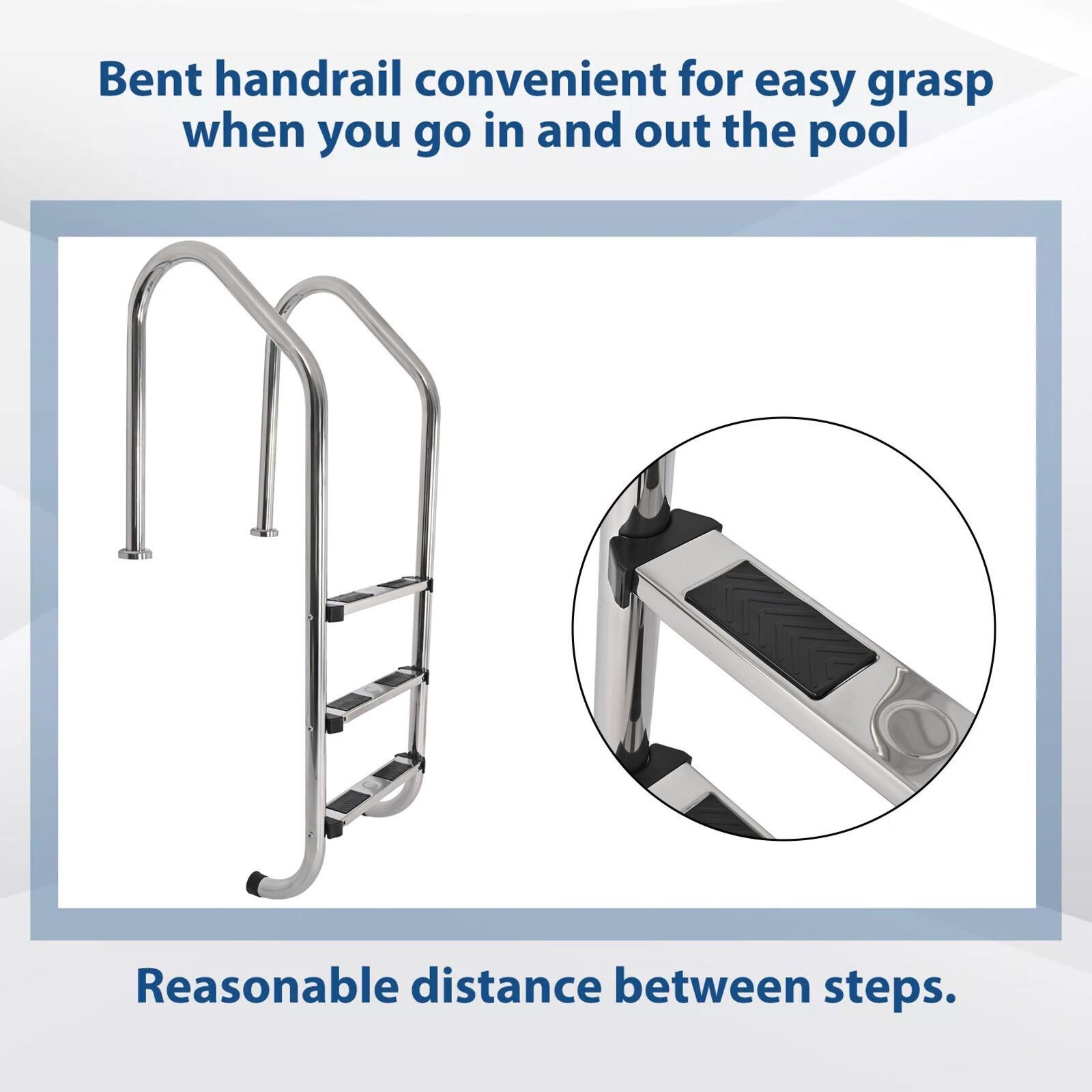 3 Non-Slip Step Ladder 304 Stainless Steel Ladder for Swimming Pool In-Ground