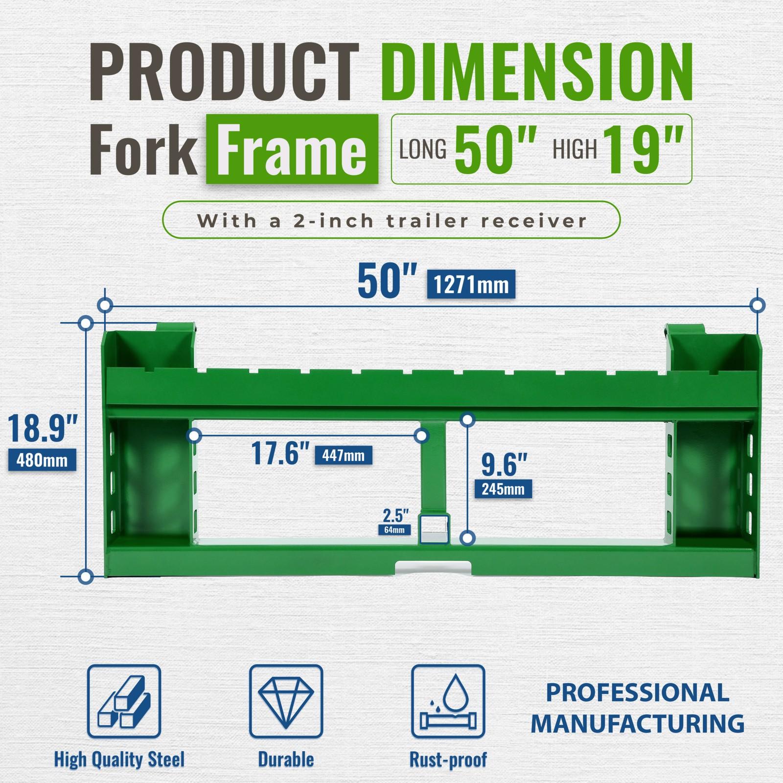 Pallet Fork Frame Attachments 50" Fits John Deere 200 Skid Steer Loaders 4000lbs