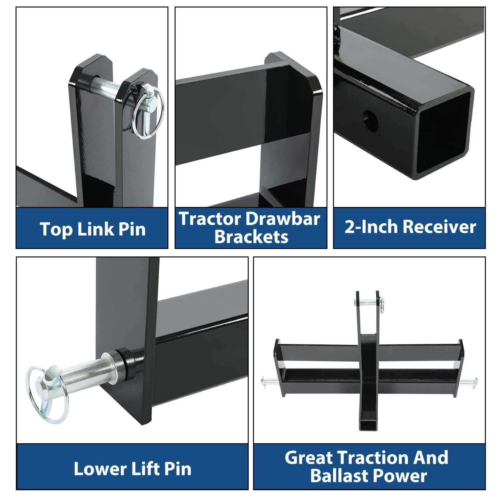 3 Point 2" Receiver Hitch Drawbar W/Suitcase Weight Bracket For CAT 1 Tractors