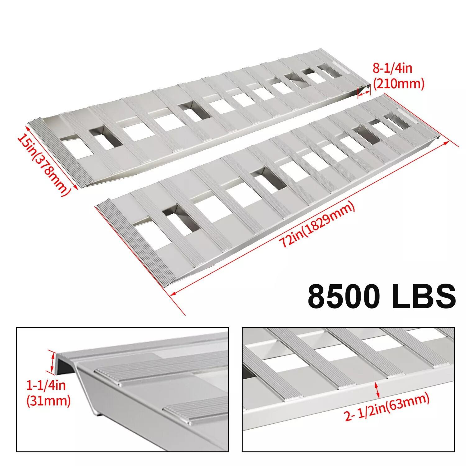 72" X 15" 8500 LBS ALUMINUM Hook Ramp CAR TRUCK TRAILER Auto Hauler Pair 6FT