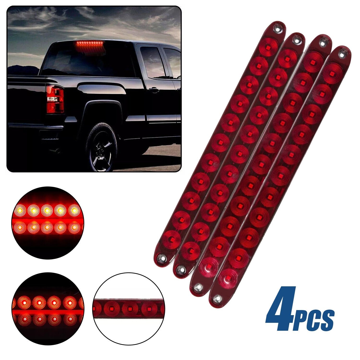 4X 16" 11 LED Red Truck Trailer Light Bar Stop Turn Tail Brake Light Strip Kit