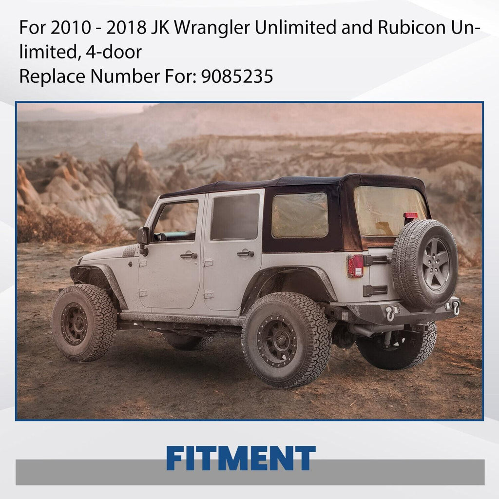 Fits 2010-18 Jeep Wrangler JK Rubicon 4-Door Replacement Soft Top Tinted Windows