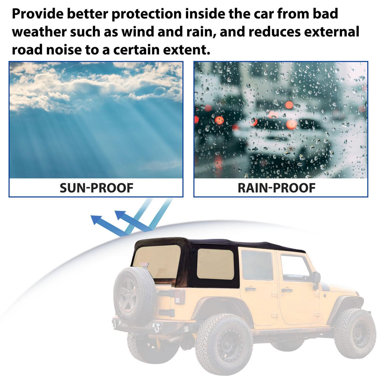 Fits 2010-18 Jeep Wrangler JK Rubicon 4-Door Replacement Soft Top Tinted Windows