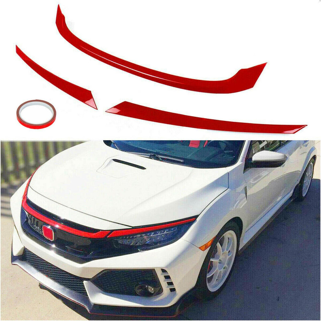 FOR 2016-2021 HONDA CIVIC JDM GLOSSY RED ABS FRONT GRILL TRIM COVER GARNISH- 3PC