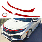 FOR 2016-2021 HONDA CIVIC JDM GLOSSY RED ABS FRONT GRILL TRIM COVER GARNISH- 3PC
