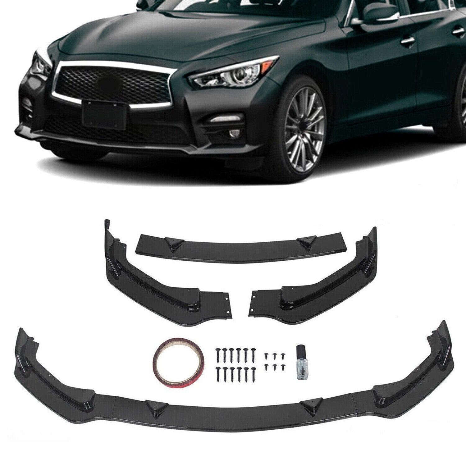 For Infiniti Q50 Premium Base Sedan 14-17 Glossy Black Front Bumper Lip Spoiler