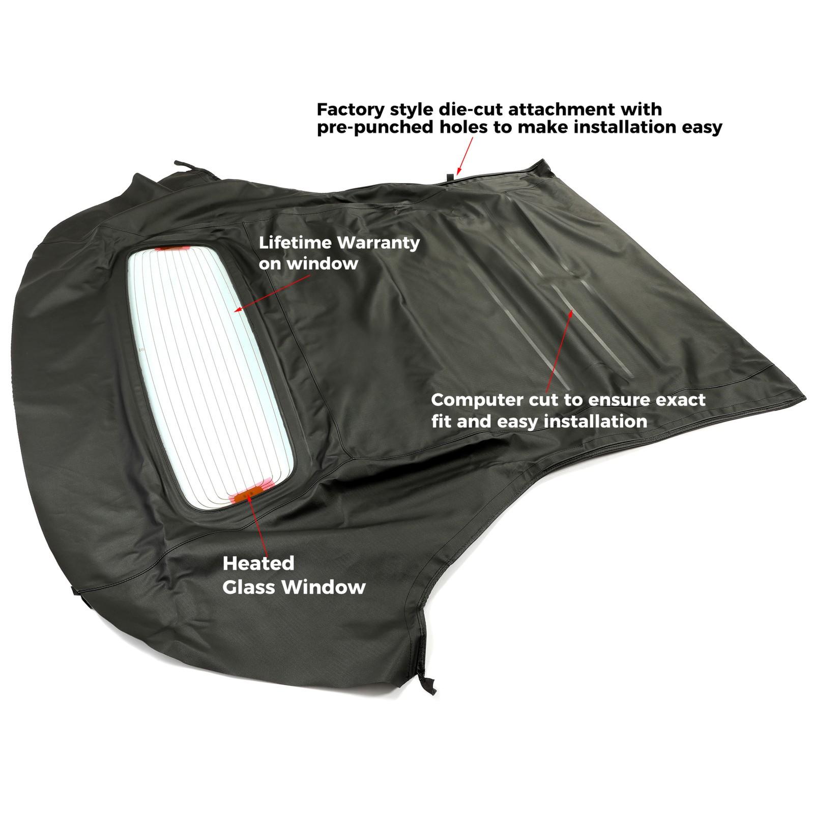 For Ford Mustang 2005-14 Convertible Soft Top w/ Glass Window - Black Sailcloth