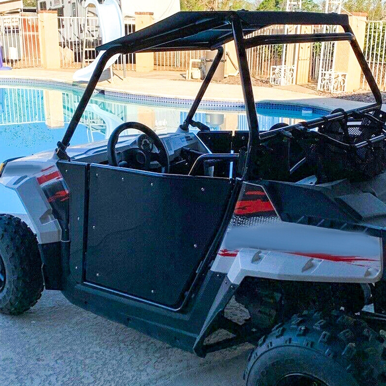 For 2009-2022 Polaris RZR 170 Aluminum Opening Doors + Heavy Duty Roof Black