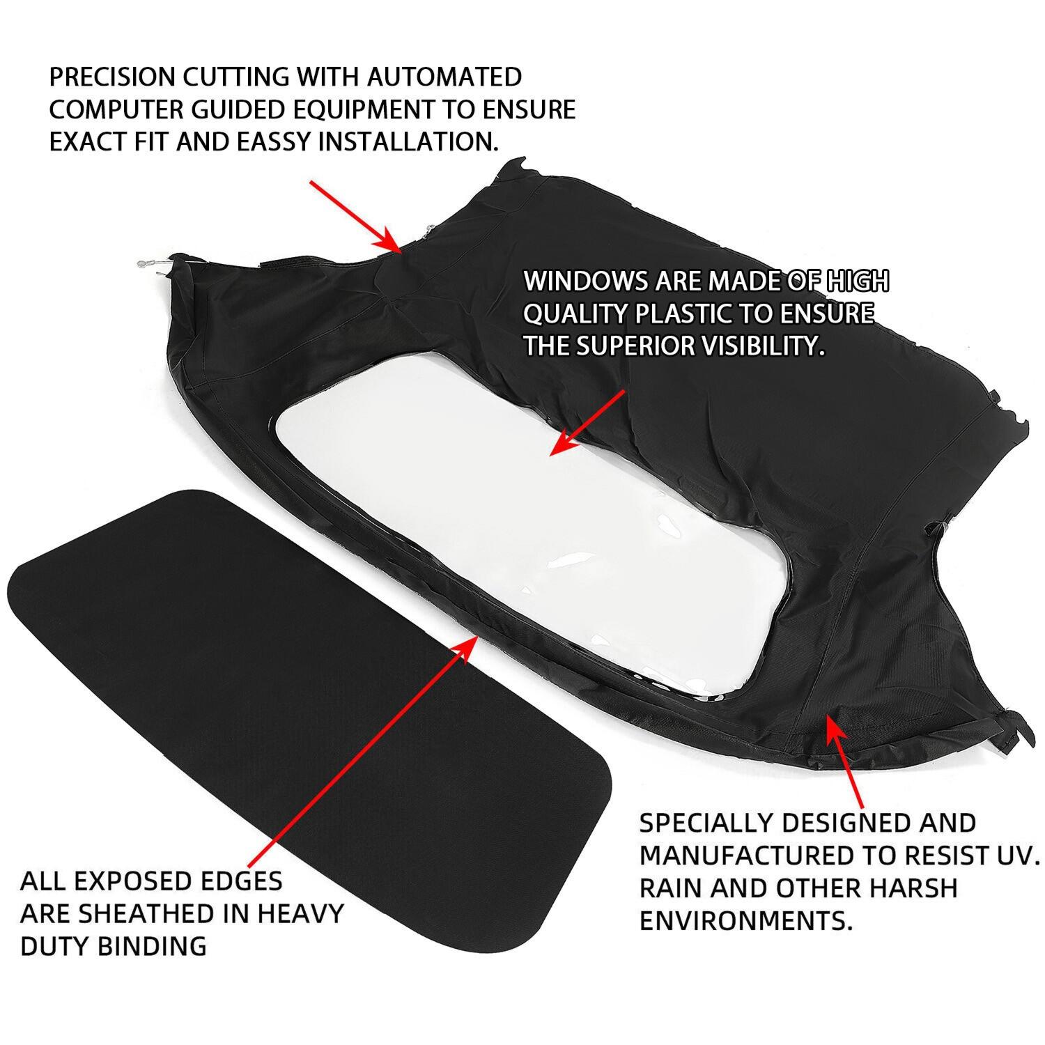 For Porsche Boxster Convertible Top 97-02 in Black Cloth, Plastic Window