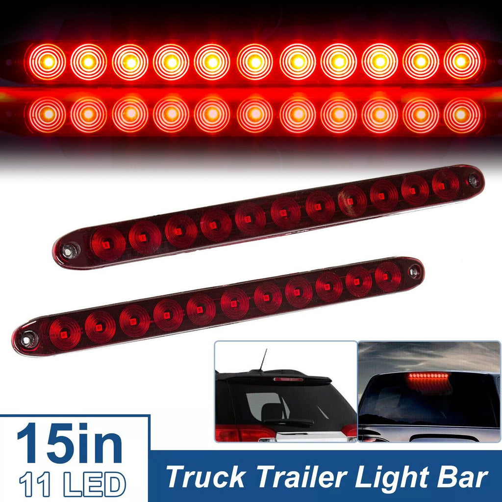 2PCS 15" Red Truck Trailer Light Bar 11 LED Stop Turn Tail Brake Lights Strip