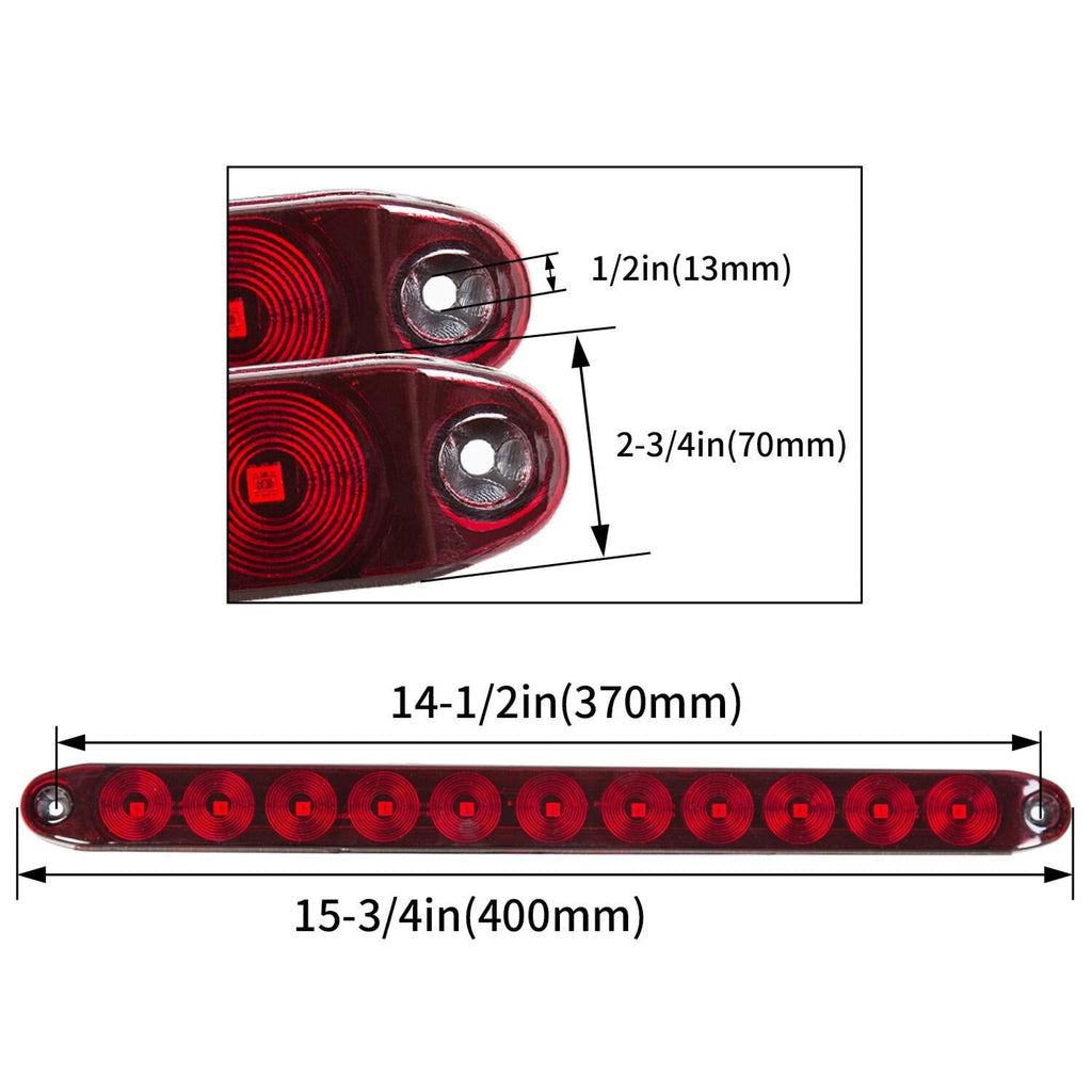 2PCS 15" Red Truck Trailer Light Bar 11 LED Stop Turn Tail Brake Lights Strip