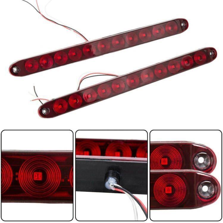 2PCS 15" Red Truck Trailer Light Bar 11 LED Stop Turn Tail Brake Lights Strip