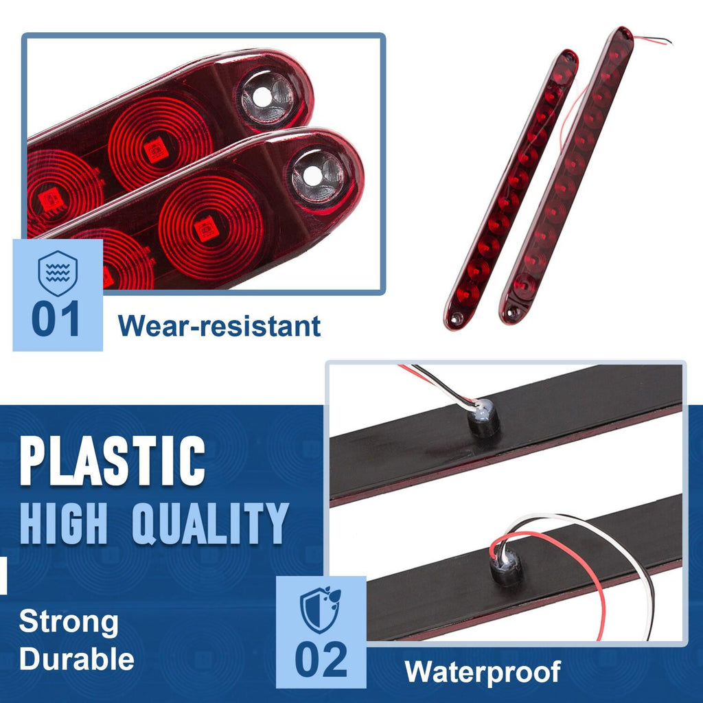 2PCS 15" Red Truck Trailer Light Bar 11 LED Stop Turn Tail Brake Lights Strip