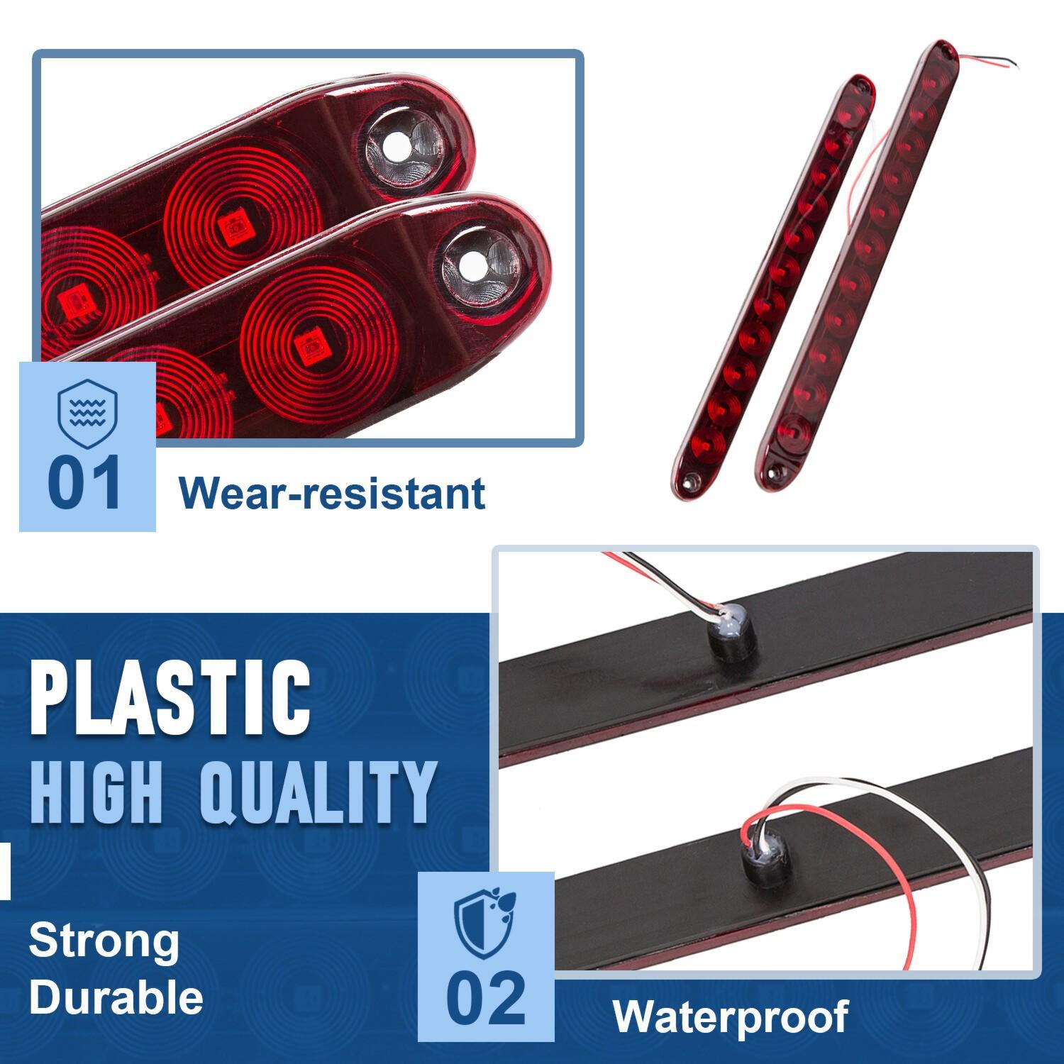 2PCS 15" Red Truck Trailer Light Bar 11 LED Stop Turn Tail Brake Lights Strip