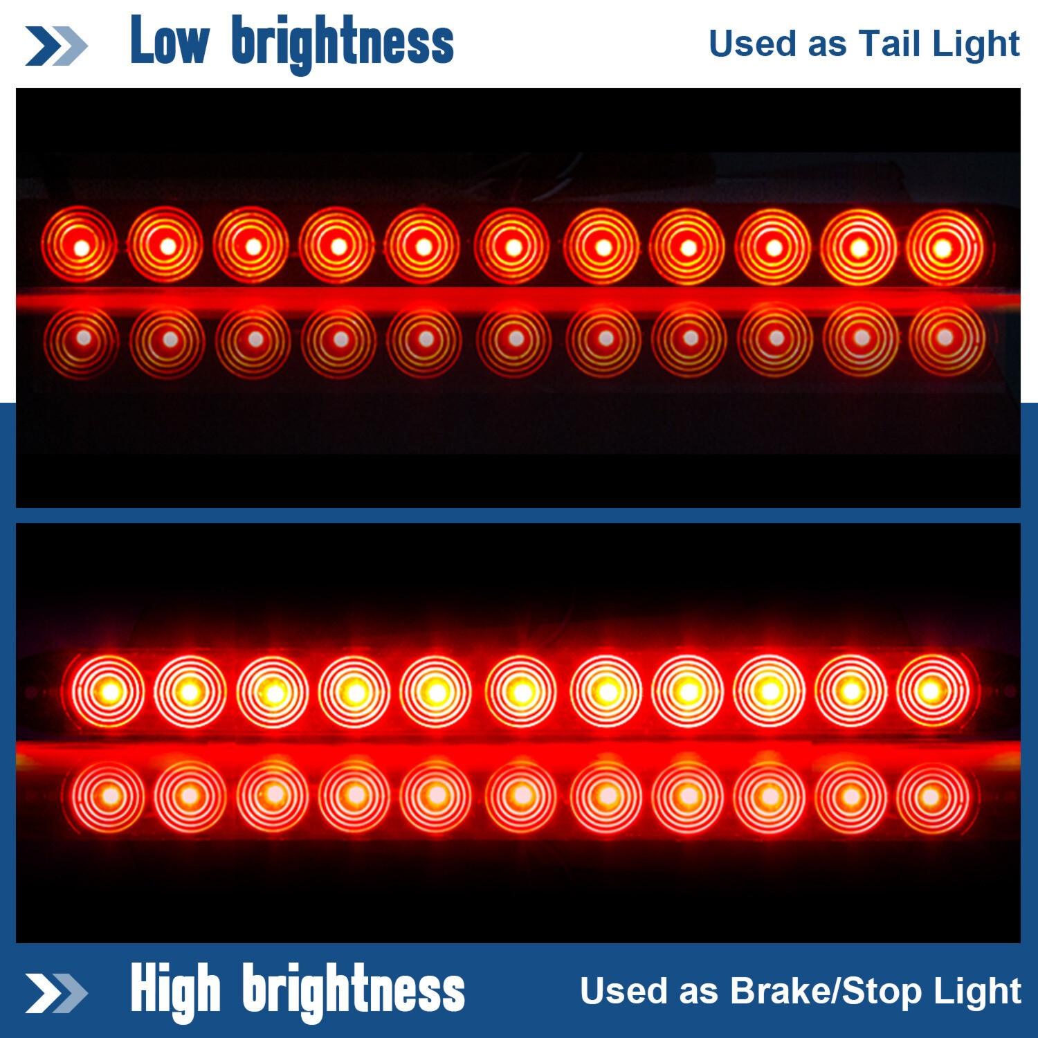 2PCS 15" Red Truck Trailer Light Bar 11 LED Stop Turn Tail Brake Lights Strip