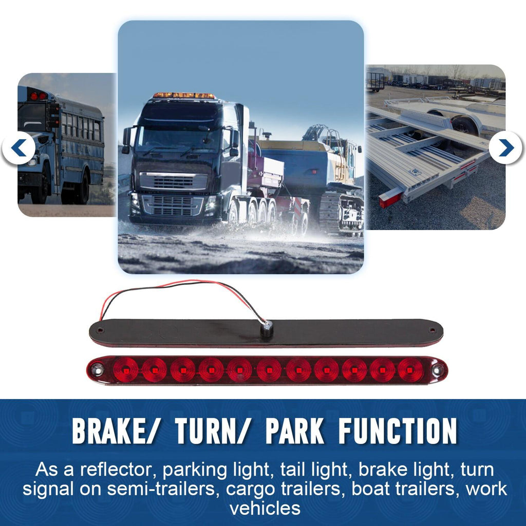 2PCS 15" Red Truck Trailer Light Bar 11 LED Stop Turn Tail Brake Lights Strip